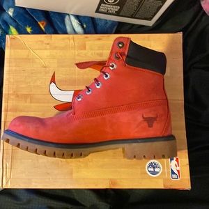 Red timberland boots
